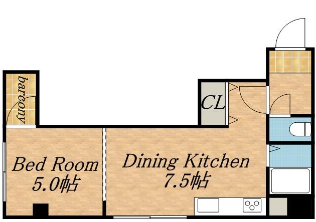 パークヒルズ中央K(1DK/1階)の間取り写真