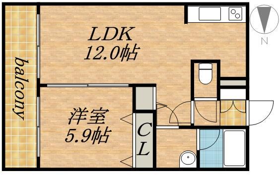 グランカーサ南13条(1LDK/4階)の間取り写真