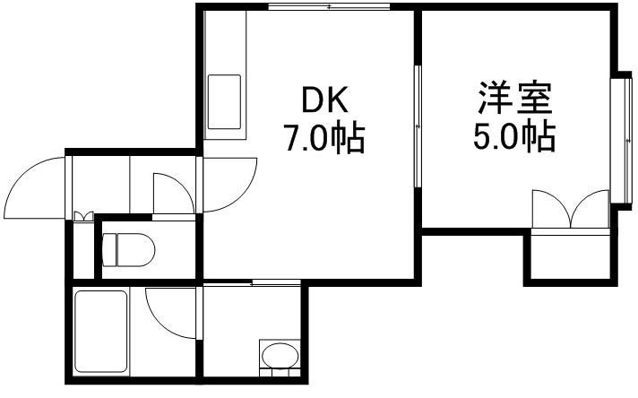 グルービン発寒(1DK/2階)の間取り写真