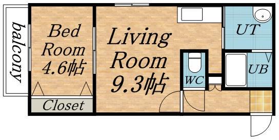 セカンドアベニューB(1DK/2階)の間取り写真