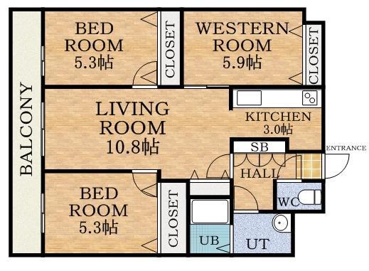 サイレンス宮の沢(3LDK/3階)の間取り写真