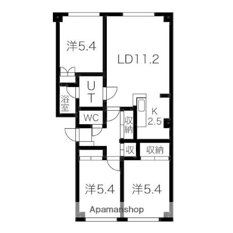 コーポ旭豊(3LDK/3階)の間取り写真