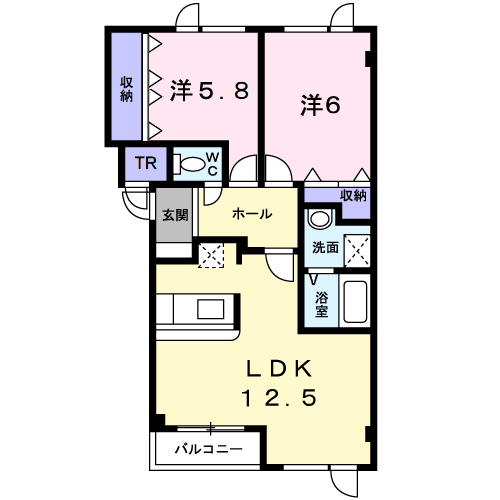 ノースリバーⅢ(2LDK/1階)の間取り写真