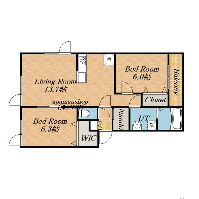 コスモグランディール(2LDK/2階)の間取り写真