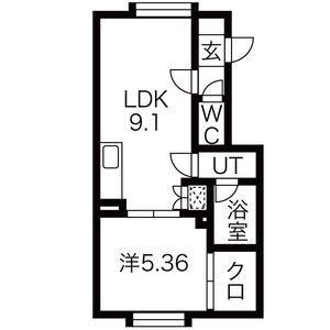 ルミエール宮の沢II(1LDK/2階)の間取り写真