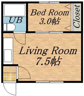 みどり荘(ワンルーム/3階)の間取り写真