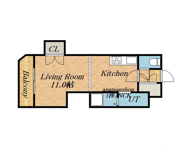 パークサイドふる里(1K/4階)の間取り写真