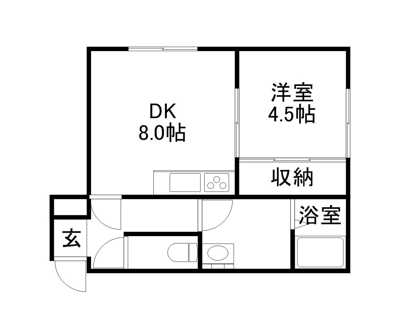 エルドラード西町C棟(1DK/1階)の間取り写真