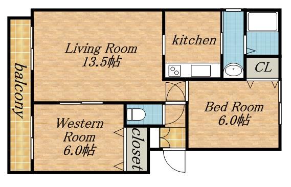 サンライズ八軒Ⅱ(2LDK/3階)の間取り写真