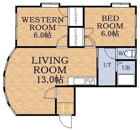 岩崎マンション西野2・3(2LDK/3階)の間取り写真