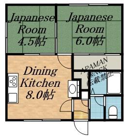 ハイツオアシス(2DK/2階)の間取り写真