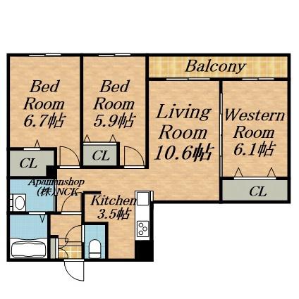 リーフウィング(3LDK/3階)の間取り写真