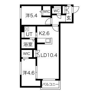 ALPHA GRANDE札幌南4条(1DK/2階)の間取り写真