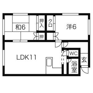 函館本線 星置駅 徒歩4分 2階建 築33年(2LDK)の間取り写真