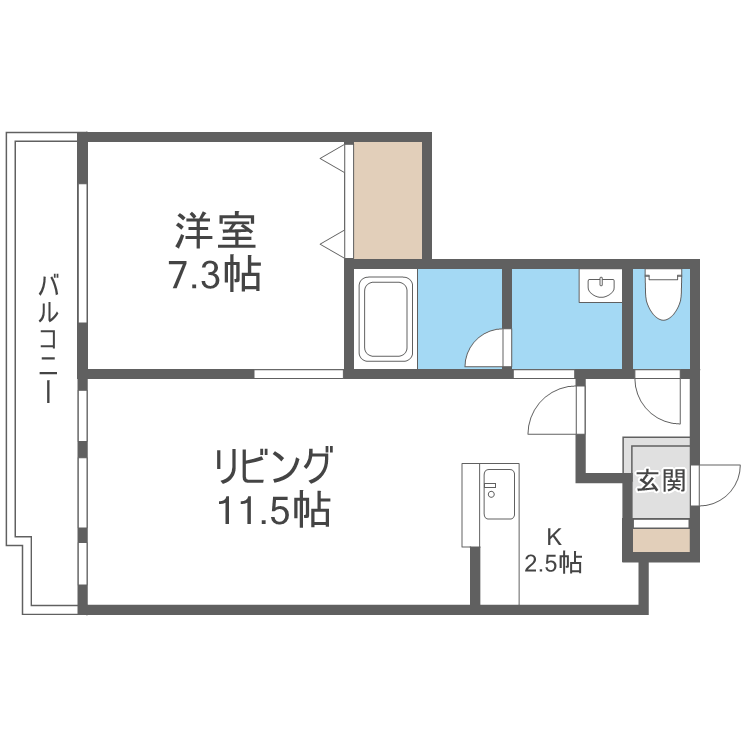 カールトン山の手(1LDK/1階)の間取り写真