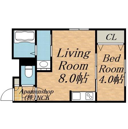 ラフィーネ西町北(1LDK/4階)の間取り写真