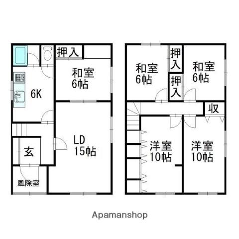 北海道札幌市手稲区 2階建 築63年(5LDK)の間取り写真