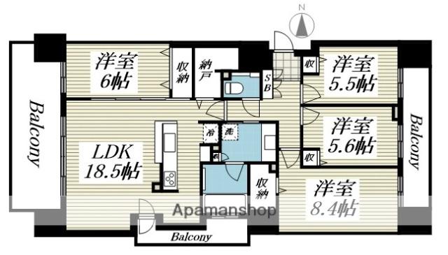 札幌桑園ミッドテラスステーションサイド(4LDK/4階)の間取り写真
