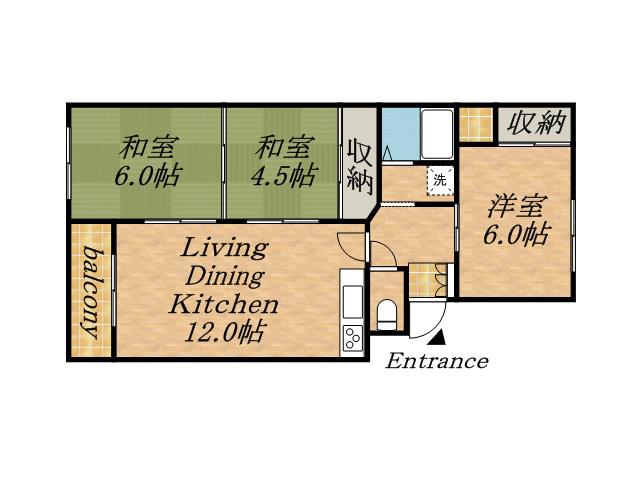 ミユキコート2(3LDK/4階)の間取り写真