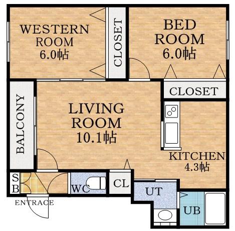 グランメール宮丘公園(2LDK/4階)の間取り写真