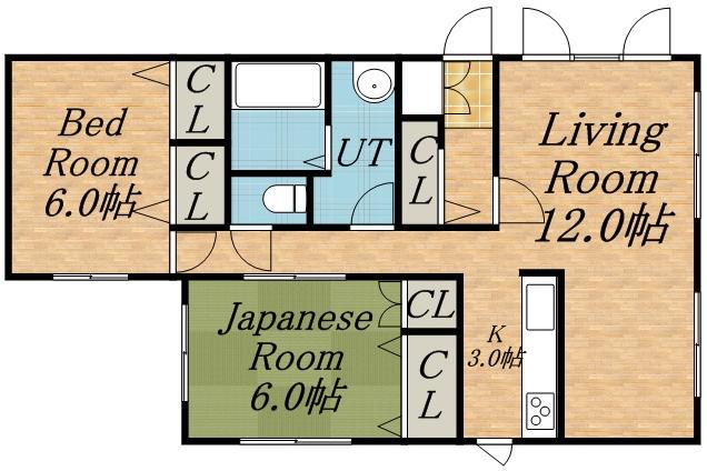 バティール宮の沢(2LDK/1階)の間取り写真