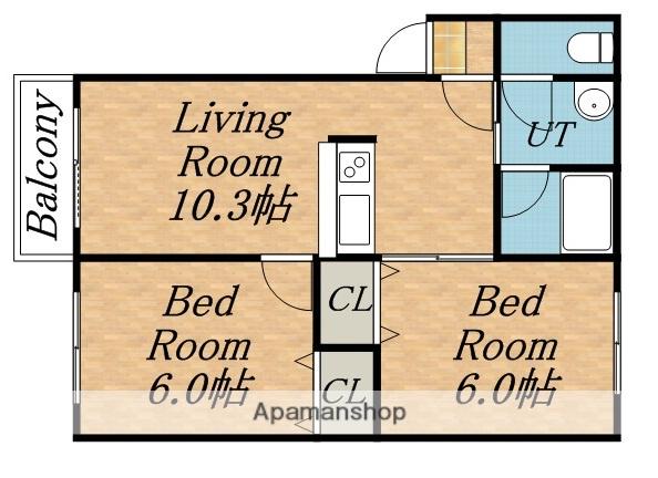 ラポート西宮の沢(2LDK/2階)の間取り写真