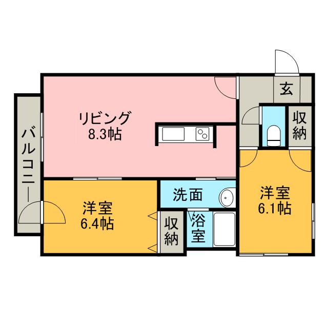 フェリーチェ1(2LDK/2階)の間取り写真