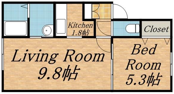 ハイツいなほ(1LDK/2階)の間取り写真
