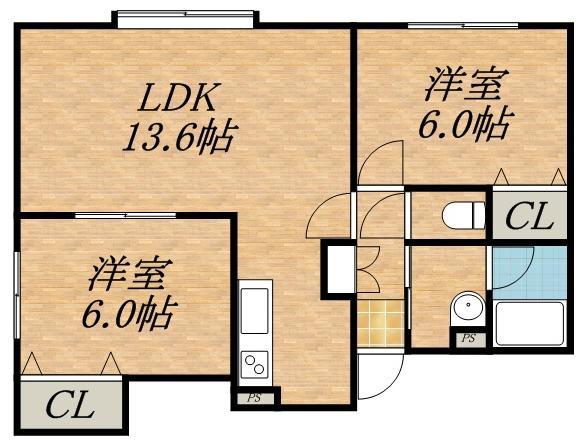 メゾンドゥーズ(2LDK/1階)の間取り写真