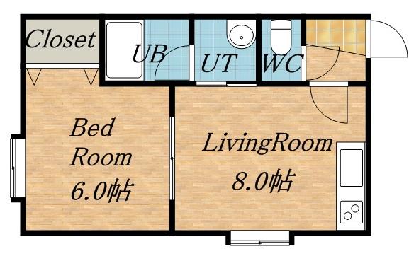 カステル元町(1DK/2階)の間取り写真