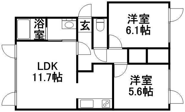 ディアベルジュ60(2LDK/1階)の間取り写真