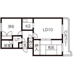 ローヤルハイツ東苗穂(2LDK/4階)の間取り写真