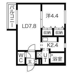 CREA北28条(1LDK/2階)の間取り写真
