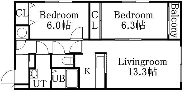 COSMO FLAT(2LDK/3階)の間取り写真