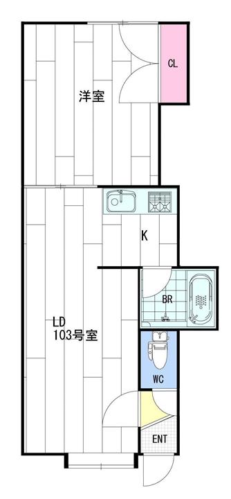 エルムの森参番館(1LDK/2階)の間取り写真
