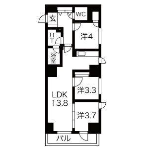 クリスタルガーデン栄町(3LDK/11階)の間取り写真