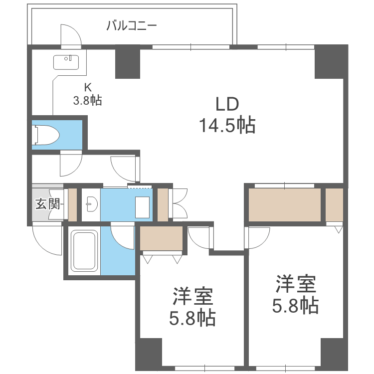 ダイアパレス元町南(2LDK/6階)の間取り写真