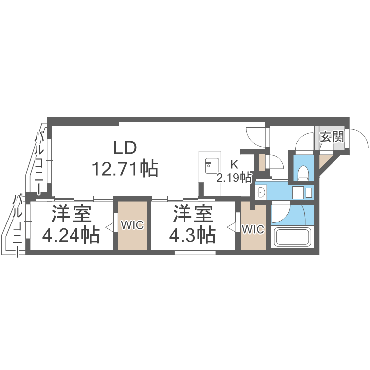 DIORE RESIDENCE SAPPORO(2LDK/2階)の間取り写真