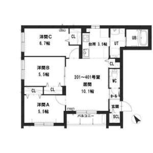 グランメール スカイ プレミアム札幌(3LDK/2階)の間取り写真