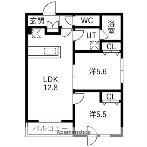 メニーズコート創成プレミア(2LDK/2階)の間取り写真