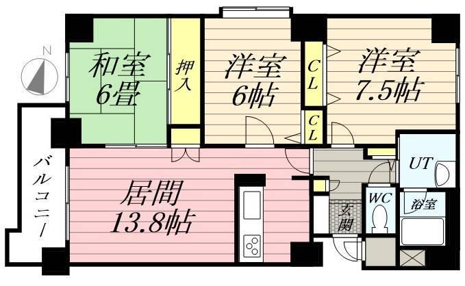 リラハイツ北15条(3LDK/5階)の間取り写真