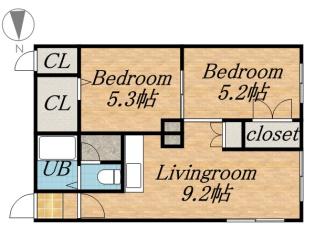 エステートライフ北36条(2DK/1階)の間取り写真