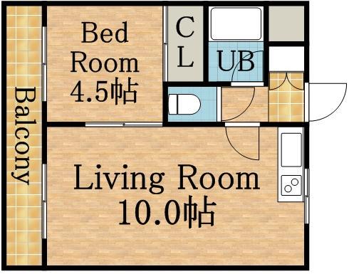ルーファー高木(1LDK/3階)の間取り写真