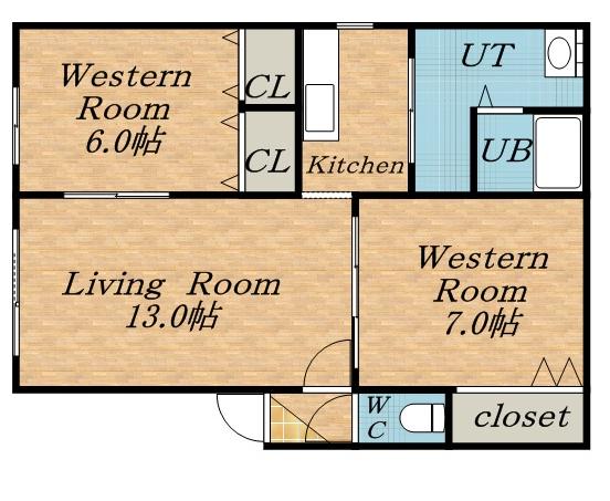 金盛マンションB(2LDK/3階)の間取り写真