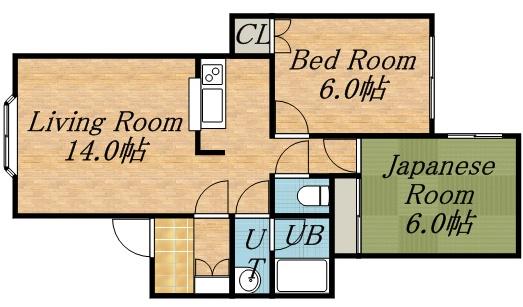 グレースハイツ伏古(2LDK/1階)の間取り写真