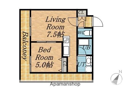 メープル元町(1DK/3階)の間取り写真