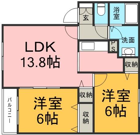 エスタシオンA(2LDK/1階)の間取り写真