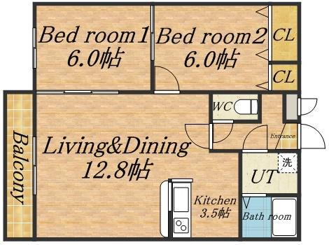 アビタ発寒Ⅱ(2LDK/2階)の間取り写真