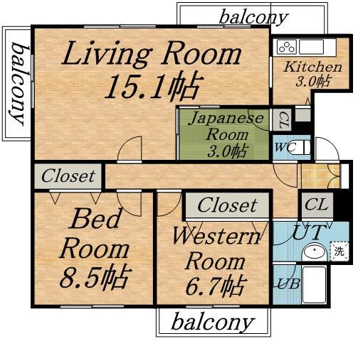 PRIME COURT山の手プライムコート山の手・旧バーグレ(3LDK/4階)の間取り写真