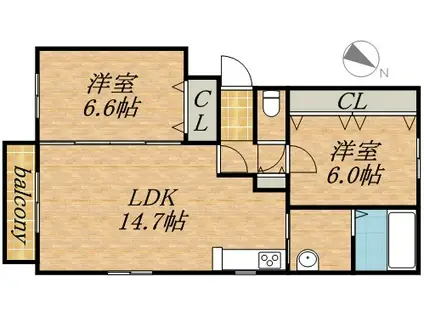 カレラ山鼻(2LDK/1階)の間取り写真